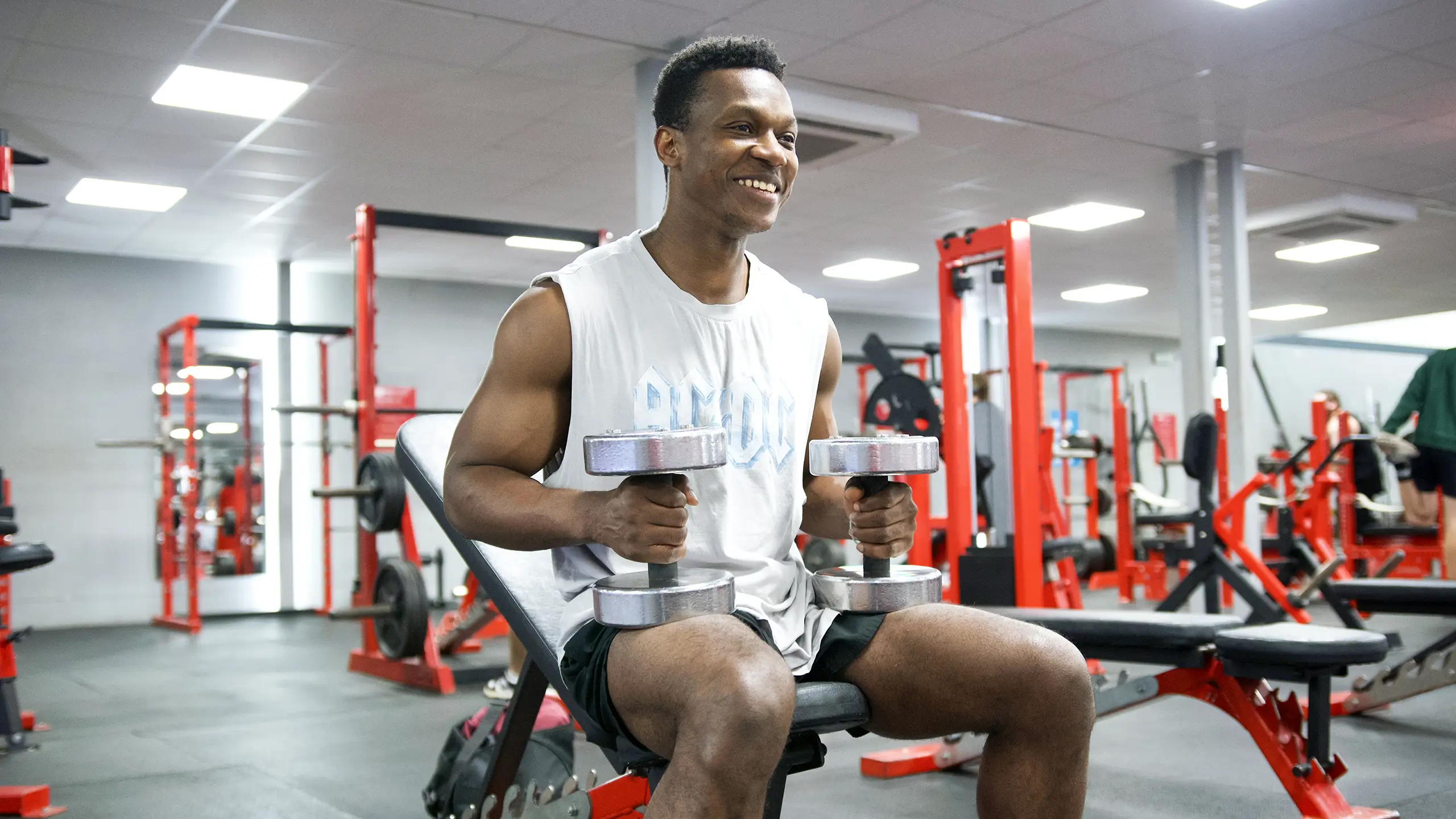 Personal training on the weights floor at RP Fitness in Cambridge