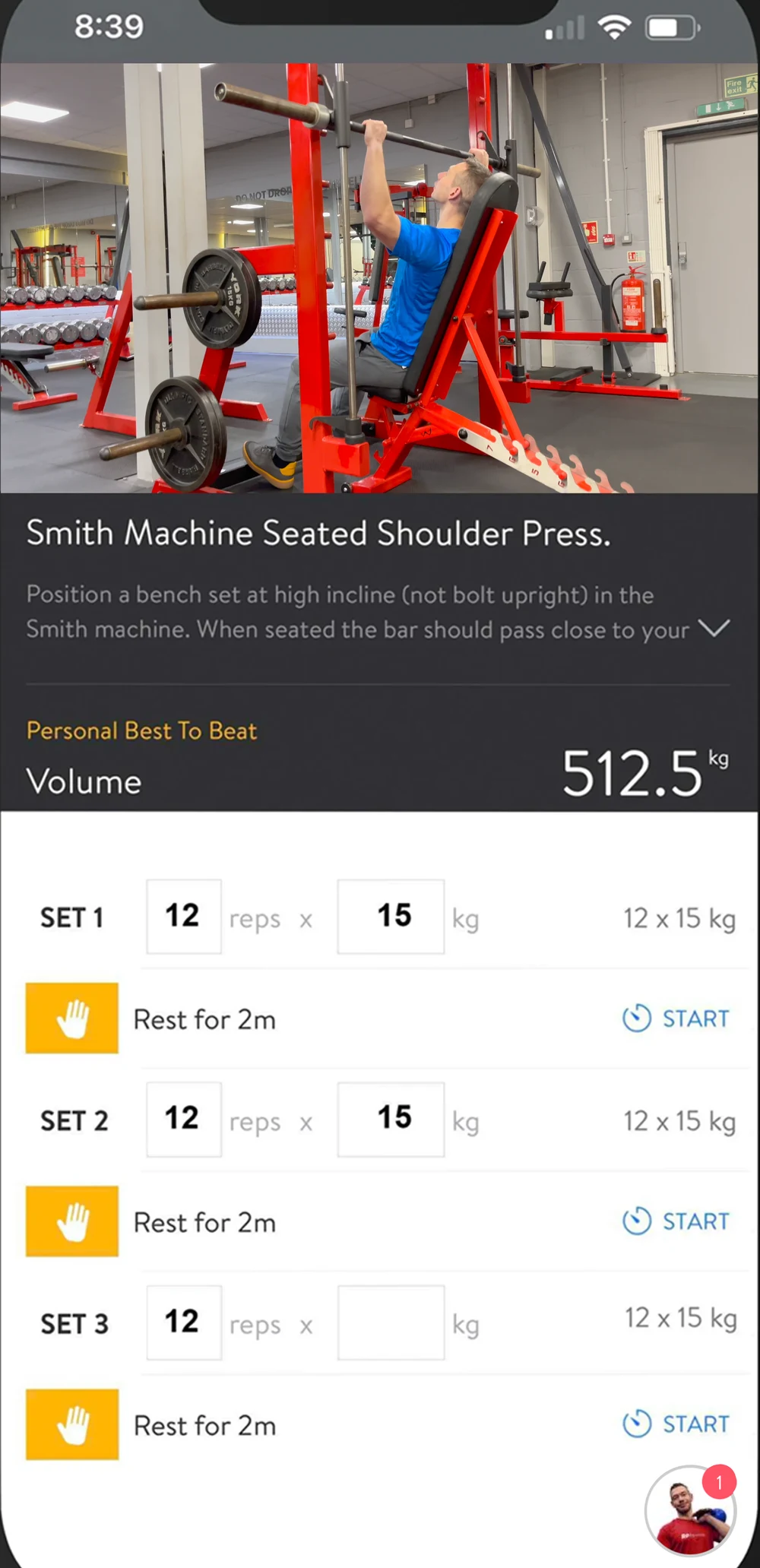 The RP Fitness Online app showing an exercise with a demonstration video and written instructions